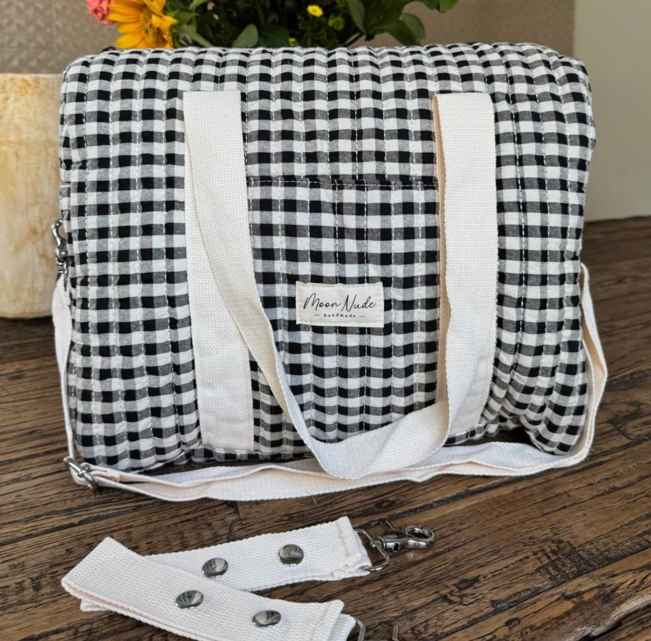 Black/White Gingham Diaper Bag