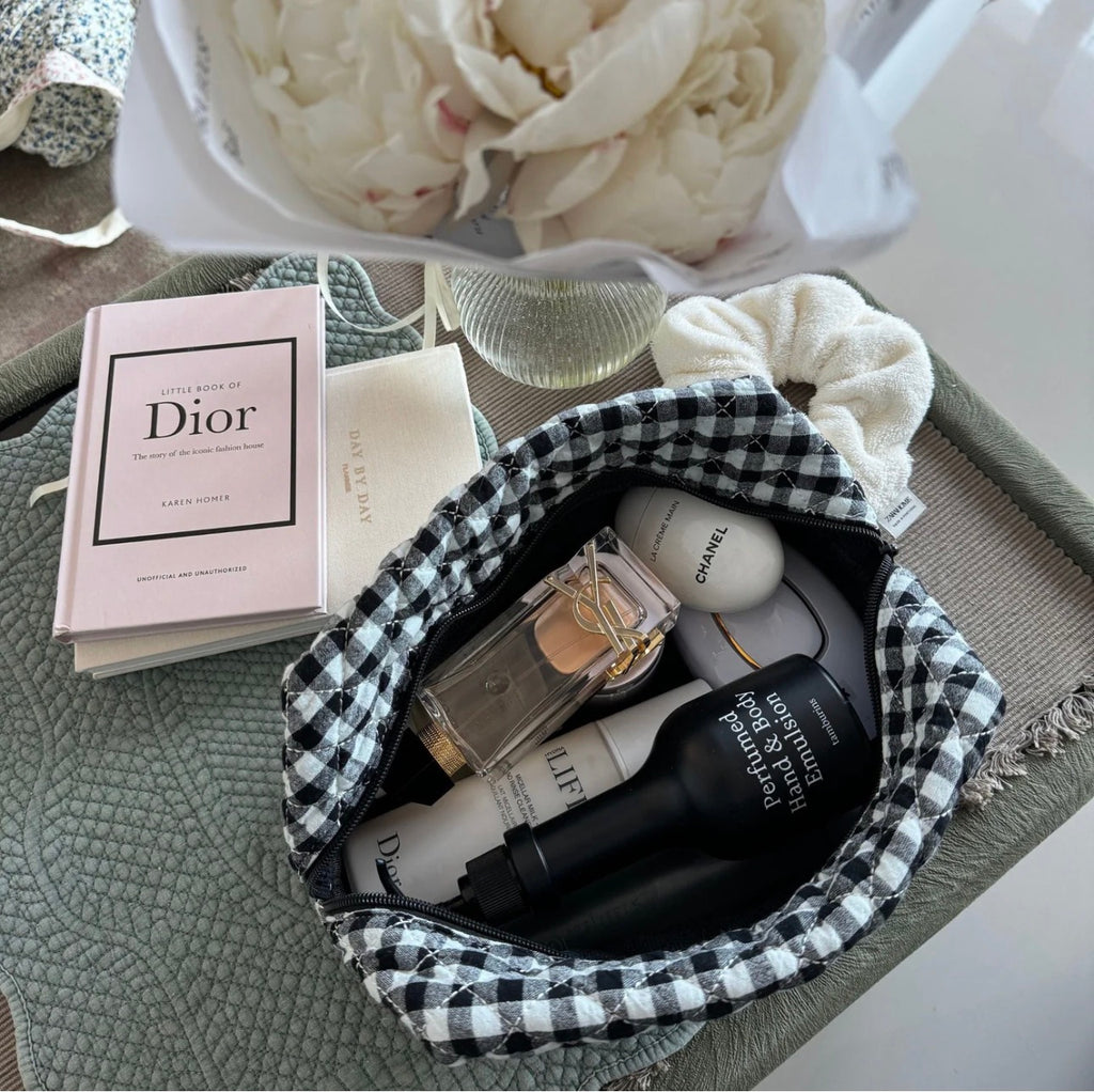 Black/White Gingham Large Makeup Bag