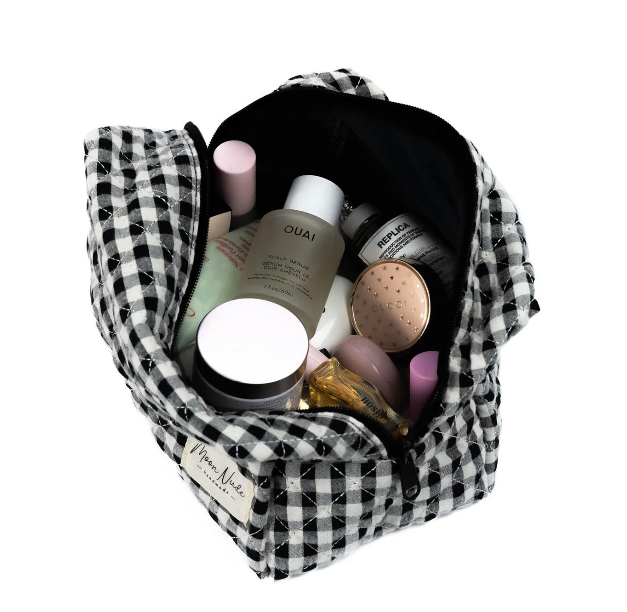 Black/White Gingham Large Makeup Bag