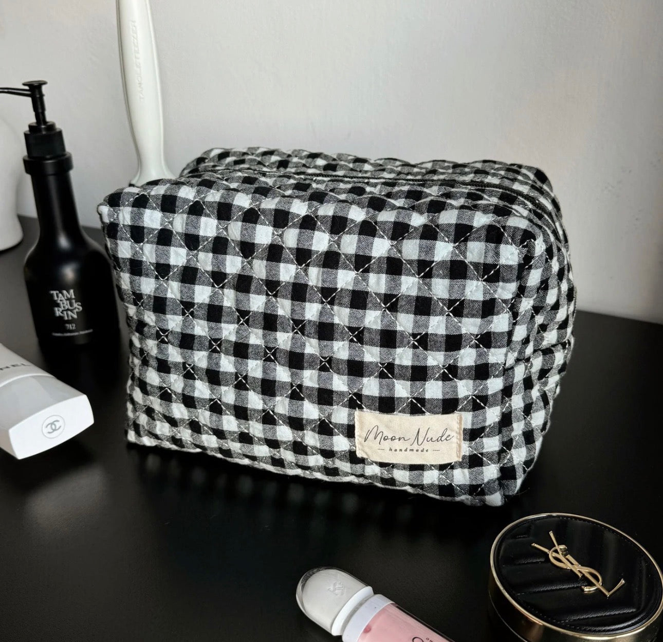Black/White Gingham Large Makeup Bag